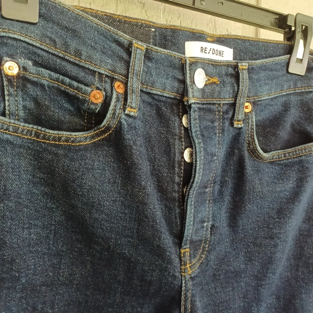 RE/DONE 90's High Rise Ankle Crop Jean Size 25 Women Button Fly In Dark Rinse